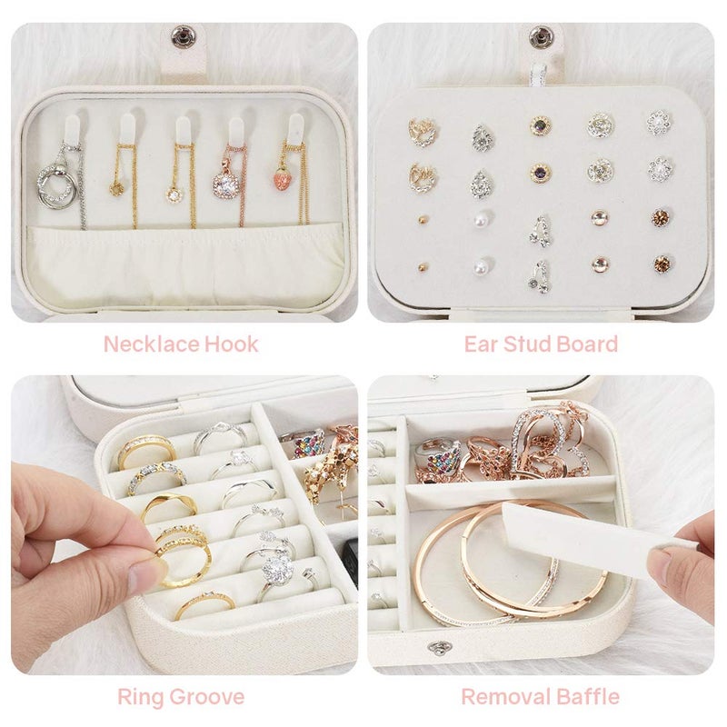 jiemei Jewelry Box, Travel Jewelry Organizer Cases with Doubel Layer for Womenâ€™s Necklace Earrings Rings and Travel Accessories(White) - Image 4
